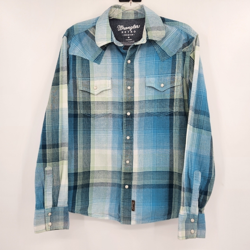 Wrangler Retro Premium Long Sleeve Button Front Shirt Mens Size Medium Turquoise